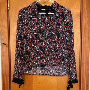 Zara Floral Women's Top With Black Tie Detail